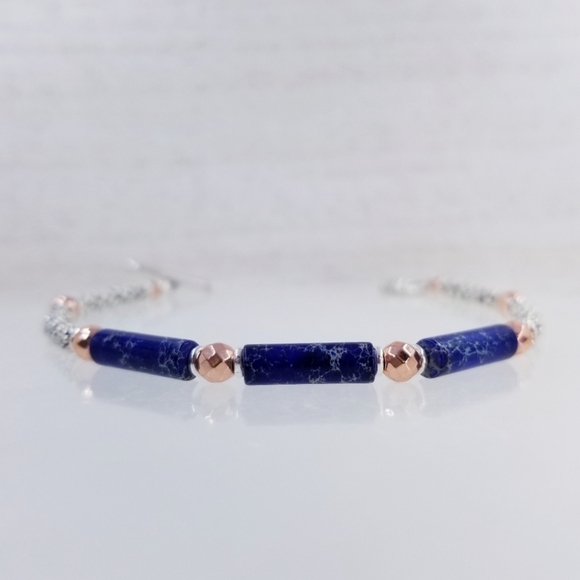 Blue Jasper Beaded Gemstone Toggle Bracelet - Picture 2 of 10